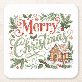 Porta-copo De Papel Quadrado Letras Tradicionais à Mão Natal Biscoito de Gengib
