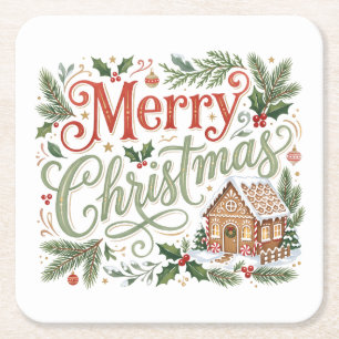 Porta-copo De Papel Quadrado Letras Tradicionais à Mão Natal Biscoito de Gengib