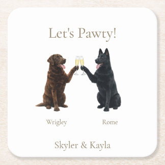 Porta-copo De Papel Quadrado Let's Pawty! Personalized 2 Pets Toasting Wedding