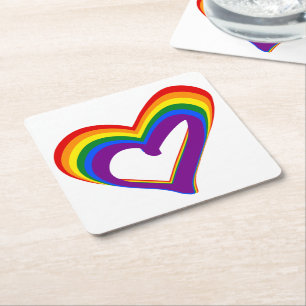 Porta-copo De Papel Quadrado LGBT Orgulho gay Adoro Rainbow Flag Heart LGBTQ Pa