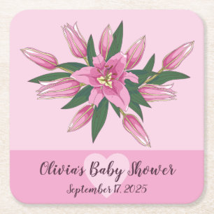 Porta-copo De Papel Quadrado Lily Blooming Rosa