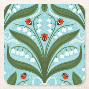 Porta-copo De Papel Quadrado Lily do vale e a simetria de joias em verde.