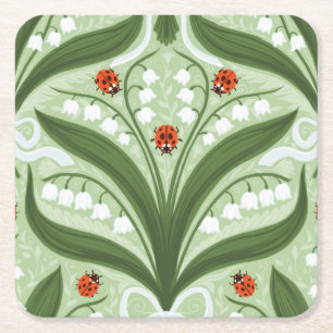 Porta-copo De Papel Quadrado Lily do vale e a simetria de joias em verde.