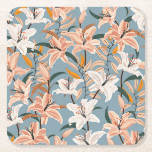 Porta-copo De Papel Quadrado Lily Floral Blue Vintage Impressão