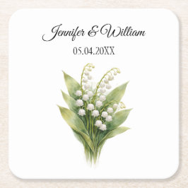 Porta-copo De Papel Quadrado Lily Of The Valley White Floral Wedding