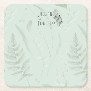 Porta-copo De Papel Quadrado Lily of Valley com Ferns   Personalização Branca
