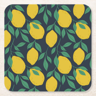 Porta-copo De Papel Quadrado Limões Coloridos: Vibrância Desenhada À Mão.