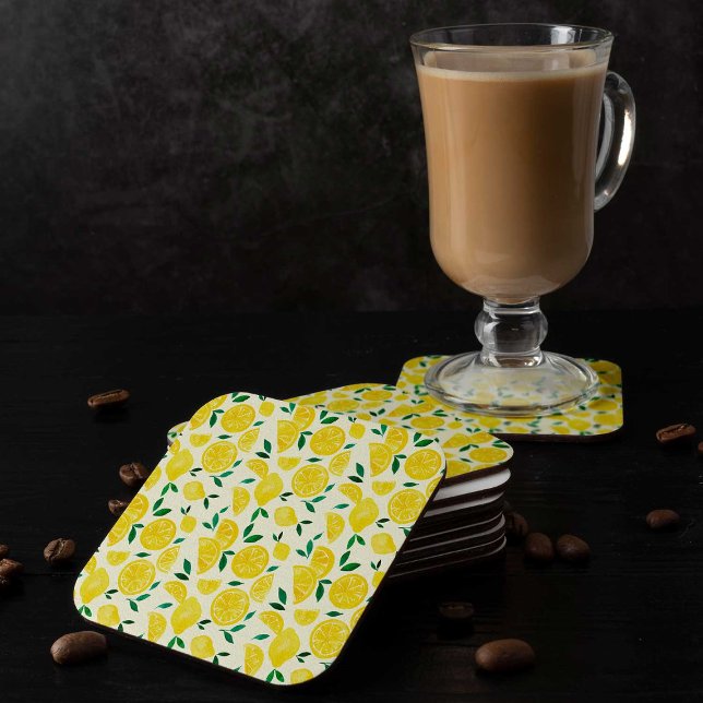 Porta-copo De Papel Quadrado Limões de aquarelas - amarelo e verde (Criador carregado)