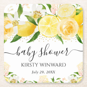 Porta-copo De Papel Quadrado Limões de Aquarelas e Chás de fraldas de Flores