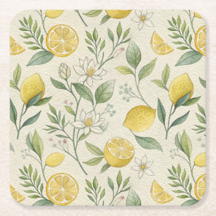 Porta-copo De Papel Quadrado Limões e flores - Porta copos de papel padrão