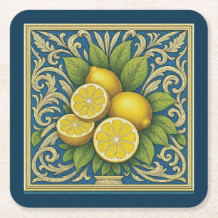 Porta-copo De Papel Quadrado Limonado Amalfi Azul Mediterrâneo Art Nouveau