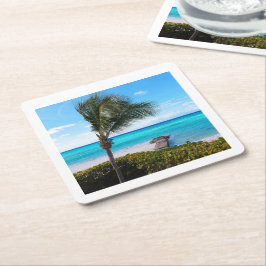 Porta-copo De Papel Quadrado Linda Árvore de Palmeira Tropical da Praia Ventila