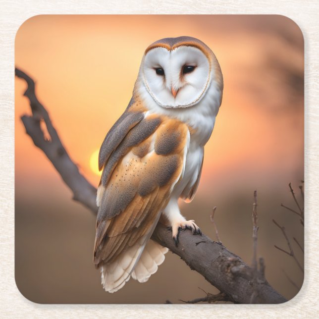 Porta-copo De Papel Quadrado Linda Coruja-do-celeiro (Frente)
