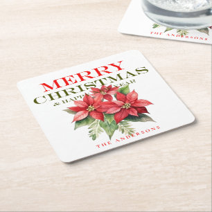 Porta-copo De Papel Quadrado Linda Flor de Poinsettia Vermelha Festa de Natal A