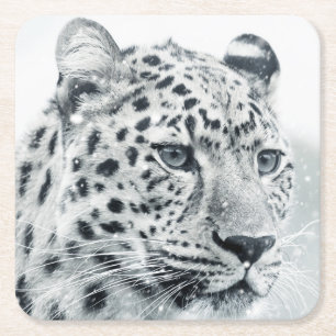 Porta-copo De Papel Quadrado Linda Leopardo na Neve