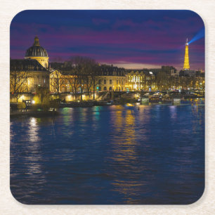 Porta-copo De Papel Quadrado Linda Paris, França, Noite, Skyline