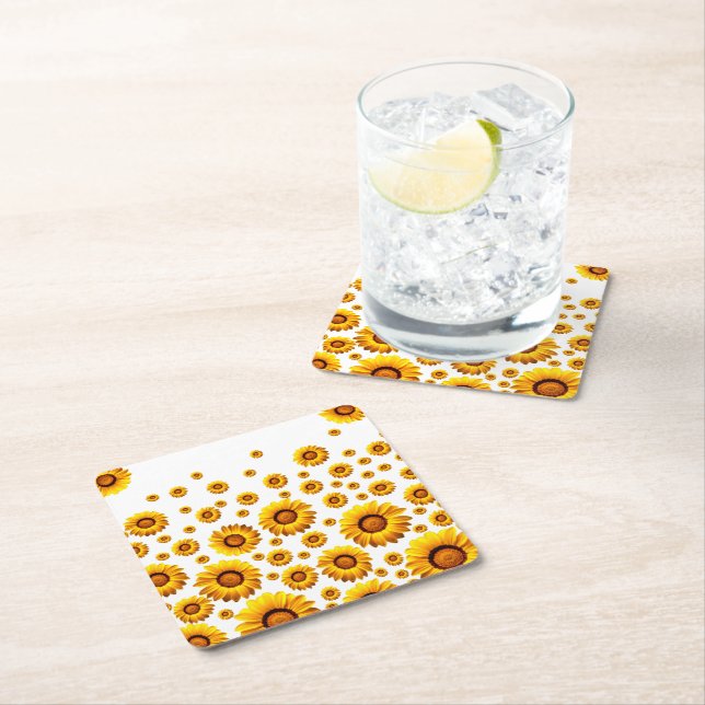 Porta-copo De Papel Quadrado Lindas flores amarelas (Insitu)