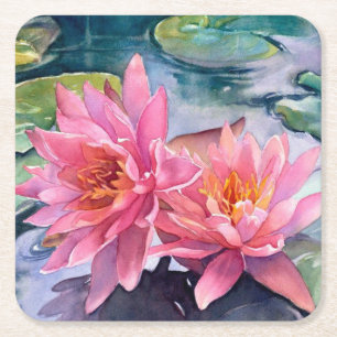 Porta-copo De Papel Quadrado Lindas Flores De Aquarela Rosa De Bela Arte