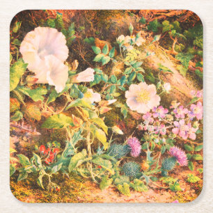 Porta-copo De Papel Quadrado Lindas petúnias vintage pintura floral de flores