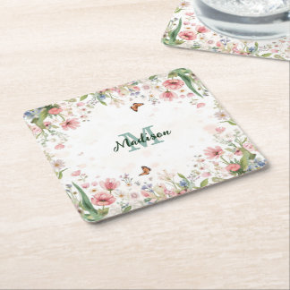Porta-copo De Papel Quadrado Lindo Buquê de Flores Silvestres de Primavera Borb