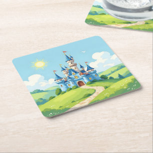 Porta-copo De Papel Quadrado Lindo castelo azul e branco