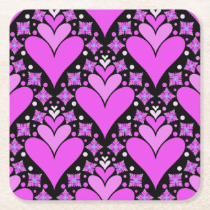 Porta-copo De Papel Quadrado Lindo design de coração moderno e elegante rosa e