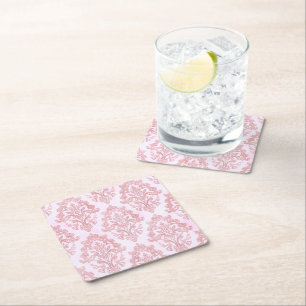 Porta-copo De Papel Quadrado Lindo em Rosa Padrão de Damasco Vitoriano em Aquar