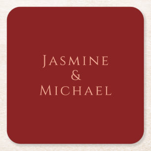 Porta-copo De Papel Quadrado Lindo Minimalista Nome Próprio Vermelho Intenso & 