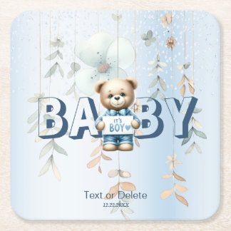 Porta-copo De Papel Quadrado Lindo Urso de Pelúcia Azul Floral Bonito