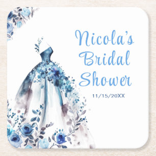 Porta-copo De Papel Quadrado Lindo vestido floral azul para chá de noiva