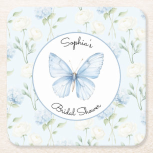Porta-copo De Papel Quadrado Lindos Flores Azuis de Hortênsia no Chá de Noiva