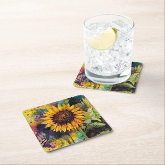Porta-copo De Papel Quadrado Lindos Girassóis Em Aquarela