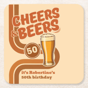 Porta-copo De Papel Quadrado Linhas Retro em Negrito Cheers & Beers 50º Anivers