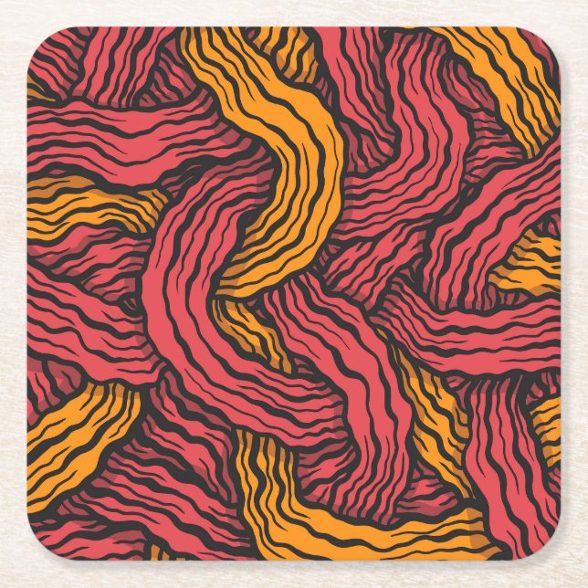 Porta-copo De Papel Quadrado Linhas Vermelhas e Amarelas (Frente)