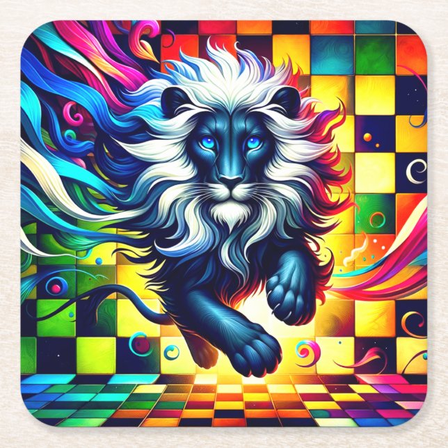 Porta-copo De Papel Quadrado Lion Art (Frente)
