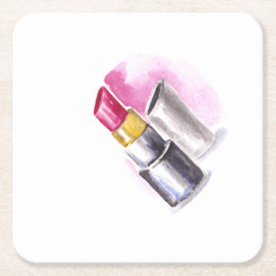 Porta-copo De Papel Quadrado Lipstick rosa