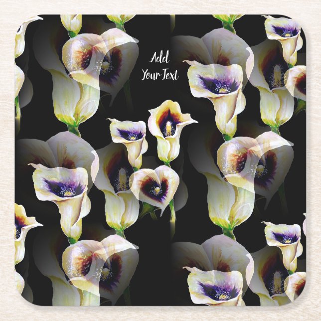 Porta-copo De Papel Quadrado Lírios Calla de Arum de Sublime Watercolor (Frente)