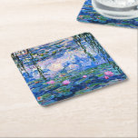 Porta-copo De Papel Quadrado Lírios d'água, 1919, por Monet<br><div class="desc">Lírios d'água,  pintura famosa de Claude Monet,  em 1919,  com cores sólidas coordenadas em cores púrpura e azul Monet,  prontos para misturar e combinar.</div>