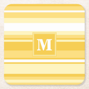 Porta-copo De Papel Quadrado Listras amarelas do monograma