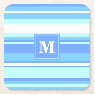 Porta-copo De Papel Quadrado Listras de azul-céu do monograma