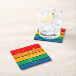 Porta-copo De Papel Quadrado Listras de bloco de cor de arco-íris