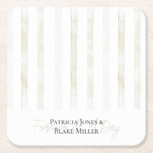 Porta-copo De Papel Quadrado Listras de Creme Bege Branco Marfim Casamento