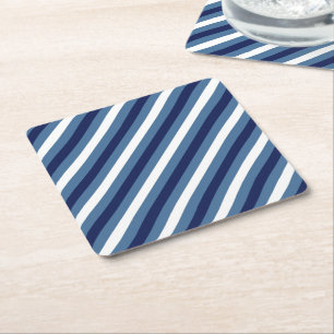 Porta-copo De Papel Quadrado Listras Náuticas Azul Naval Azul Fumê Branco Cresp