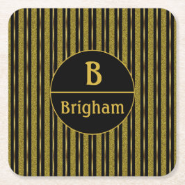 Porta-copo De Papel Quadrado Listras Pretas e Douradas Monograma Dividido