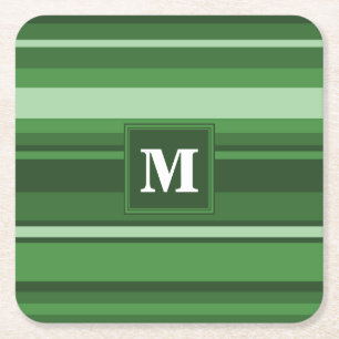 Porta-copo De Papel Quadrado Listras verdes monograma