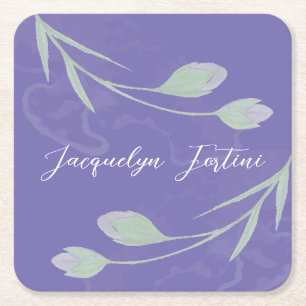 Porta-copo De Papel Quadrado Litógrafo de Caligrafia Mínima Elegante Floral