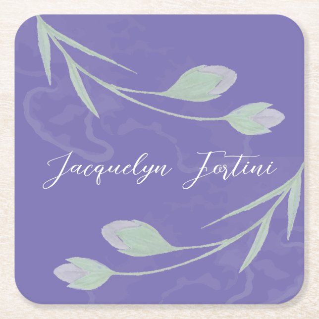 Porta-copo De Papel Quadrado Litógrafo de Caligrafia Mínima Elegante Floral (Frente)