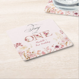 Porta-copo De Papel Quadrado Little Fairy Floral Garden First Birthday 