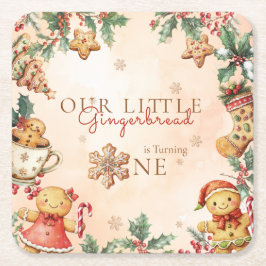 Porta-copo De Papel Quadrado Little Gingerbread Christmas 1st Birthday