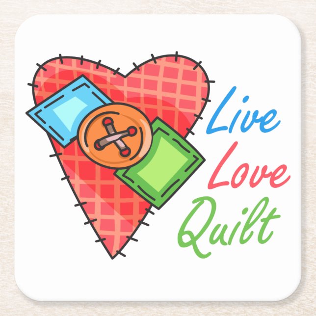 Porta-copo De Papel Quadrado Live Love Quilt (Frente)